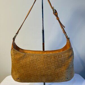 Celine Vintage Ava Macadam Suede Pochette Shoulder Bag, Mustard/Brown - Preowned